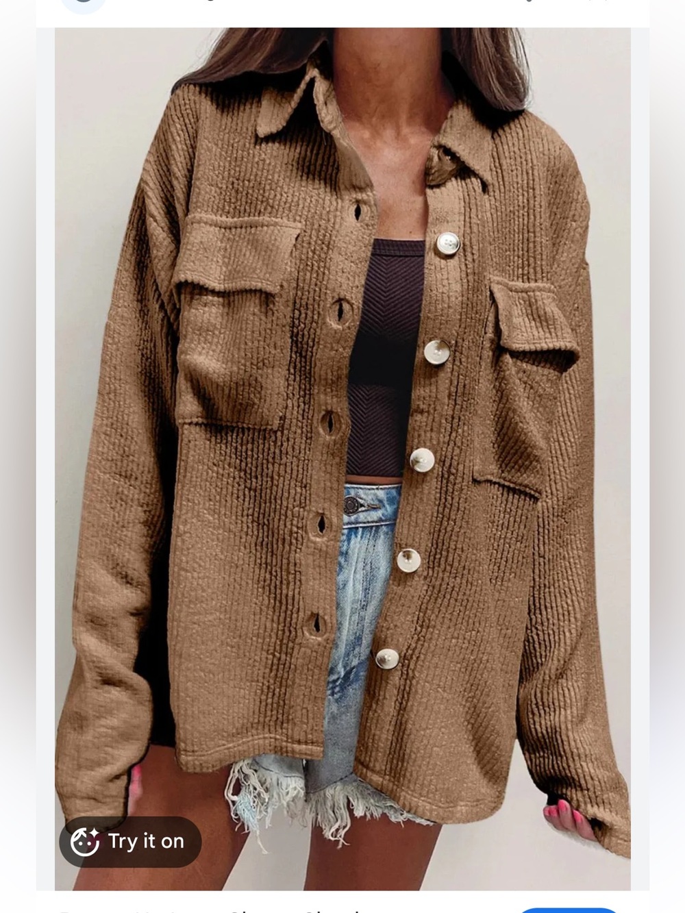 Blue Blush Oversized Ribbed Shacket Brown